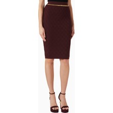 Elisabetta Franchi Dokulu Triko, Zincir ve Taş Detaylı Lüks Chain Accent Midi Etek