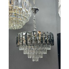 LED Yeni Model 50 cm Kristal Lüx Salon Avize Krom Ithal Kasa