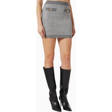 Elisabetta Franchi Wool-Blend Knit Mini Skirt Lüks, Payetli ve Şık Düğmeli Etek