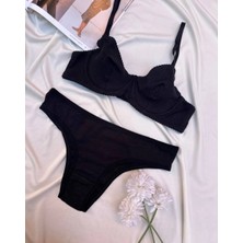 Arona Kadın Balenli Fitilli Kaşkorse Siyah Sütyen Takımı