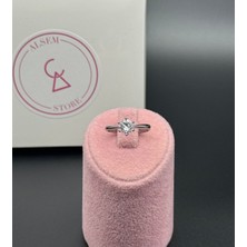 Alsem 925 Ayar Gümüş Kaplama Yuvarlak Tektaş Yüzük , Söz ve Nişan Yüzüğü ,pırlanta Kesim Yüzük