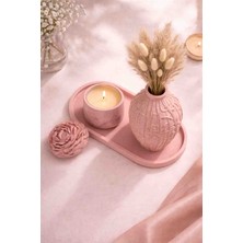 Rozella Aura Soft Pink Dekoratif Vazo & Mumluk Seti | Modern Home Object