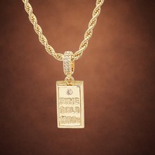 Saros Teknoloji Zirkon Taşlı Külçe Altın Model Kolye Kalın Zincir