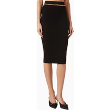 Elisabetta Franchi Dokulu Triko, Zincir ve Taş Detaylı Lüks Chain Accent Midi Etek