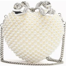 Deri Inci Kalpli Clutch Çanta, Self-Portrait, Şık & Işıltılı