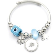 Ares 01 Store Fil Detaylı Nazar Boncuklu Gümüş Renk Charm Kelepçe Bileklik