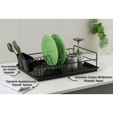 Alper Banyo Paslanmaz Tek Katlı Bulaşıklık, Bulaşık Sepeti Tekli Tabaklık,termo Plastik Kaplama,siyah