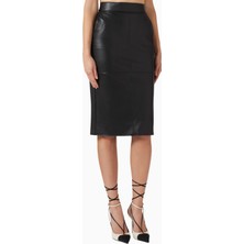Elisabetta Franchi Deri Görünümlü, Korse Detaylı Fitted Pencil Midi Etek