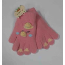 4-8 Yaş Kız Çocuk Ördek Figürlü Kabartmalı Peluş Eldiven 14X8CM