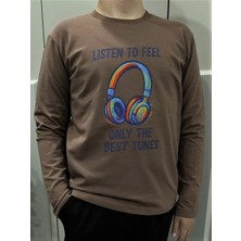 Pidal Giyim Renkli Kulaklık Baskılı Pamuklu Uzun Kollu Unisex Çocuk Sweatshirt