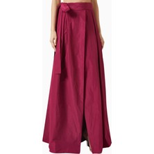 Pinko Belted Maxi Skirt Lüks, Kırmızı Taffeta Etek Tonal Kemer Detaylı