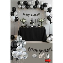 Baloncu Dede Siyah Gümüş Konsept Balon Seti Happy Birthday Yazılı Doğum Günü Süsleme Parti Dekorasyonu