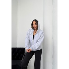 Mezka Kadın Kapüşonlu Bağcıklı Sweatshirt Fermuarlı 3 Iplik Şardonlu Rahat Kesim