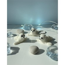 Hareketli Beyaz Fok Anahtarlık 1 ADET - Çanta Süsü, Charm, Hediyelik, Figür, dekorasyon, aksesuar, süs, Beyaz Renk, Nycruin3D