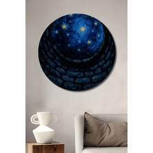 Teona Ahşap Yıldızlı Kuyu Yağlı Boya Görünümlü Ahşap Dekoratif Tablo Yuvarlak Duvar Tablosu