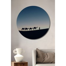 Teona Ahşap Çöl Kervanı Siluet Yağlı Boya Görünümlü Ahşap Dekoratif Tablo Yuvarlak Duvar Tablosu