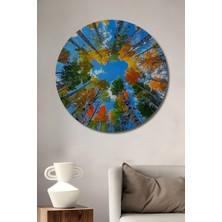 Teona Ahşap Sonbahar Renkleri Ağaç Tavanı Yağlı Boya Görünümlü Ahşap Dekoratif Tablo Yuvarlak Duvar Tablosu