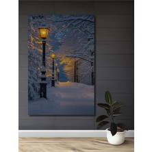 Teona Ahşap Kış Masalı Sokak Lambaları Yağlı Boya Görünümlü Ahşap Dekoratif Ev,antre,salon,ofis,mutfak Tablo