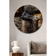 Teona Ahşap Sıcak Kahve Demlik Görünümlü Yağlı Boya Tablo Yuvarlak Duvar Tablosu