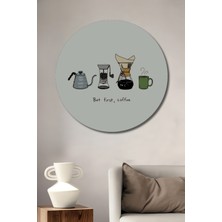 Teona Ahşap Kahve Hazırlama Sanatı Sulu Boya Görünümlü Ahşap Dekoratif Tablo Yuvarlak Duvar Tablosu