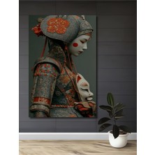Teona Ahşap Gızemlı Kitsune Maskeli Imparatoriçe Yağlı Boya Görünümlü Ahşap Dekoratif Ev,antre,salon Tablo