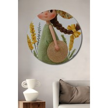 Teona Ahşap Bahar Esintili Kırlangıç Elbiseli Kız Yağlı Boya Görünümlü Ahşap Dekoratif Tablo Yuvarlak Duvar Tablosu