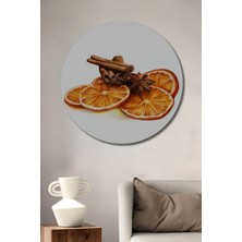 Teona Ahşap Portakal Dilimleri ve Tarçın Çubukları Sulu Boya Görünümlü Ahşap Dekoratif Tablo Yuvarlak Duvar Tablosu