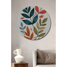 Teona Ahşap Sonbahar Yaprakları Sulu Boya Görünümlü Ahşap Tablo Yuvarlak Duvar Tablosu