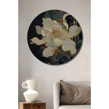 Teona Ahşap Büyük Beyaz Çiçek Sulu Boya Görünümlü Ahşap Dekoratif Tablo Yuvarlak Duvar Tablosu