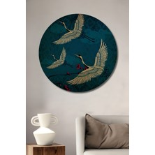 Teona Ahşap Uçan Turnalar Dijital Baskı Görünümlü Ahşap Tablo Yuvarlak Duvar Tablosu