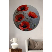 Teona Ahşap Kıpkırmızı Gelincik Yağlı Boya Görünümlü Ahşap Dekoratif Tablo Yuvarlak Duvar Tablosu