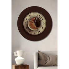 Teona Ahşap Kahve Saati Sulu Boya Görünümlü Ahşap Dekoratif Tablo Yuvarlak Duvar Tablosu