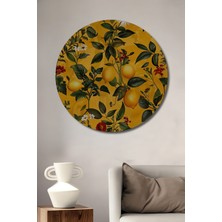 Teona Ahşap Limon Ağacı Çiçekli Yağlı Boya Görünümlü Ahşap Dekoratif Tablo Yuvarlak Duvar Tablosu