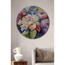Teona Ahşap Bahar Çiçekleri Sulu Boya Görünümlü Ahşap Dekoratif Tablo Yuvarlak Duvar Tablosu