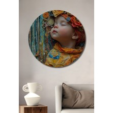 Teona Ahşap Bebek Rüyası Yağlı Boya Görünümlü Ahşap Dekoratif Tablo Yuvarlak Duvar Tablosu