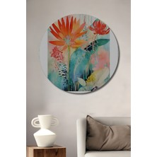 Teona Ahşap Canlı Çiçeklerin Sulu Boya Görünümlü Tablosu Yayoi Kusama Edisyonu Ahşap Dekoratif Tablo Yuvarlak Duvar Tablosu