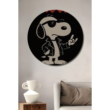 Teona Ahşap Snoopy Rock Roll Stil Ahşap Dekoratif Tablo Yuvarlak Duvar Tablosu