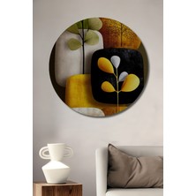 Teona Ahşap Modern Soyut Botanik Yağlı Boya Görünümlü Dekoratif Ahşap Tablo Yuvarlak Duvar Tablosu