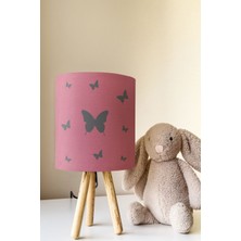 Talia Home Pembe Gri Kelebek Desenli Çocuk Odası Abajur Masa Lambası TLAB-155