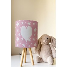 Talia Home Pembe Kalp ve Yıldızlar Çocuk Odası Abajur Masa Lambası TLAB-118