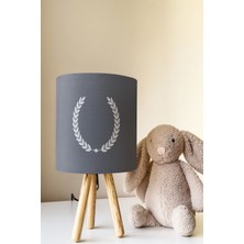 Talia Home Gri Çelenk Desenli Çocuk Odası Abajur Masa Lambası TLAB-205