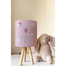 Talia Home Pembe Yıldız Tutan Fil Desenli Çocuk Odası Abajur Masa Lambası TLAB-075