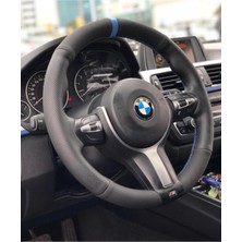 Mavi Yüzüklü Nubuk(Muadil Alcantara)- Nokta Desen Deri Kombin Oto Direksiyon Kılıfı