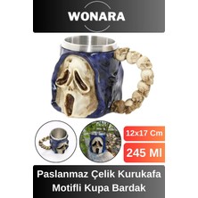 Wonara Özel Tasarım Sevgili Arkadaş Şık ve Dekoratif Hediyelik Paslanmaz Çelik Kurukafa Motifli Kupa Bardak