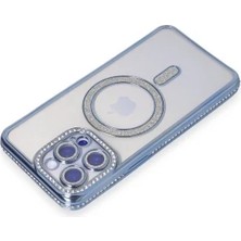 Zipax Apple iPhone 15 Pro Max Uyumlu Kılıf M-Safe Şarj Özellikli Simli Taşlı Azn-Joketaşlı