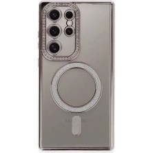 Zipax Samsung Galaxy S24 Ultra Uyumlu Kılıf M-Safe Şarj Özellikli Simli Taşlı Azn-Joketaşlı