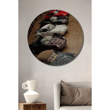 Teona Ahşap Klasik Araba Koleksiyonu Yağlı Boya Görünümlü Ahşap Dekoratif Tablo Yuvarlak Duvar Tablosu