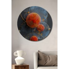 Teona Ahşap Soyut Geometrik Güneş Sistemi Yağlı Boya Görünümlü Dekoratif Ahşap Tablo Yuvarlak Duvar Tablosu