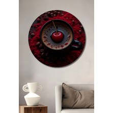 Teona Ahşap Kirazlı Kahve Esintisi Yağlı Boya Görünümlü Dekoratif Ahşap Tablo Yuvarlak Duvar Tablosu