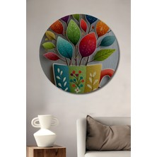 Teona Ahşap Renkli Yapraklar Desenli Sulu Boya Görünümlü Dekoratif Ahşap Tablo Yuvarlak Duvar Tablosu